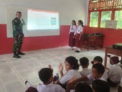 Satgas Pam Puter Enggano Beri Wawasan Kebangsaan Kepada Anak Murid SDN 054 BU