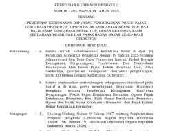 Kabar Gembira, Gubernur Helmi Hasan Beri Keringanan Pajak Hingga Akhir 2025